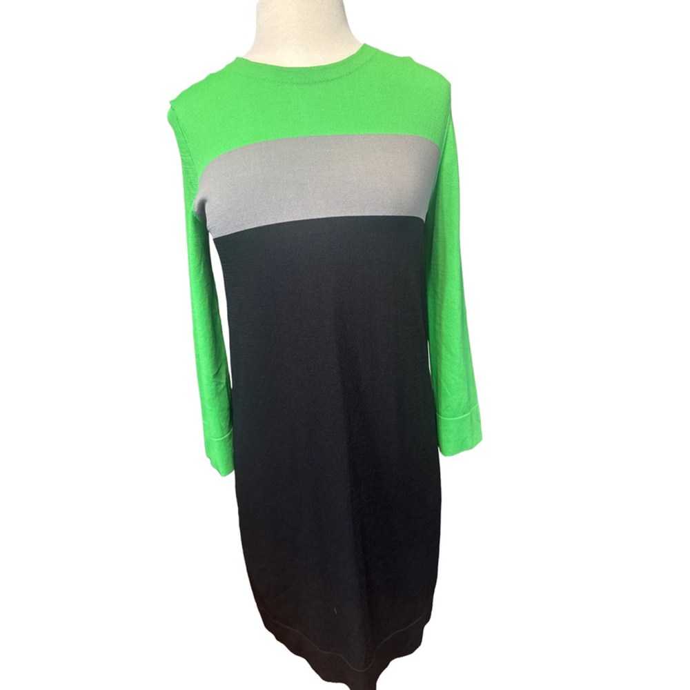 Diane von Furstenberg Aina Green Colorblock Long Sleeve Knit Dress M